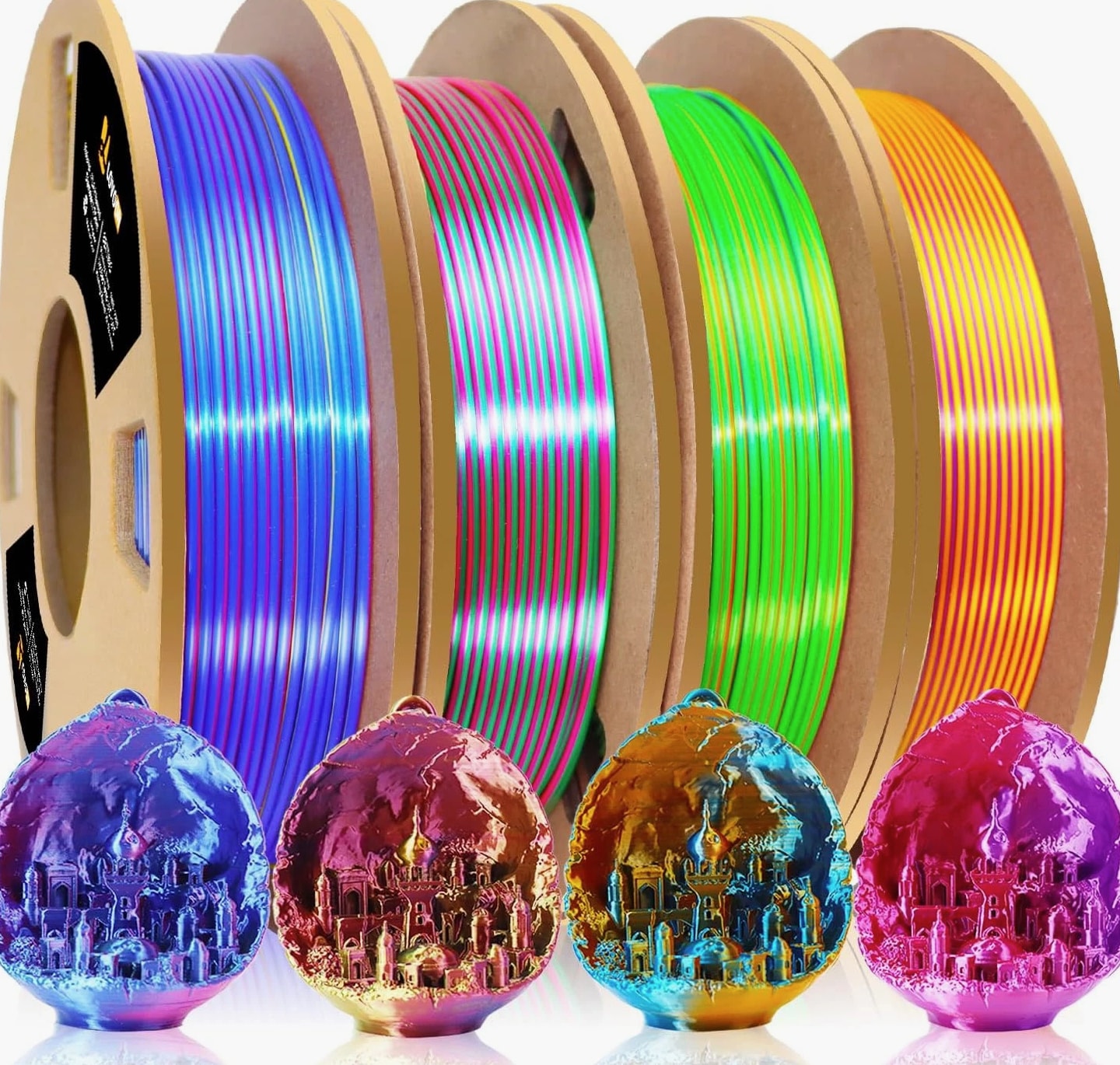 3D PLA Filament 1.75mm Bundle, Tri-Color 3D Printer Filament, Rainbow Silk