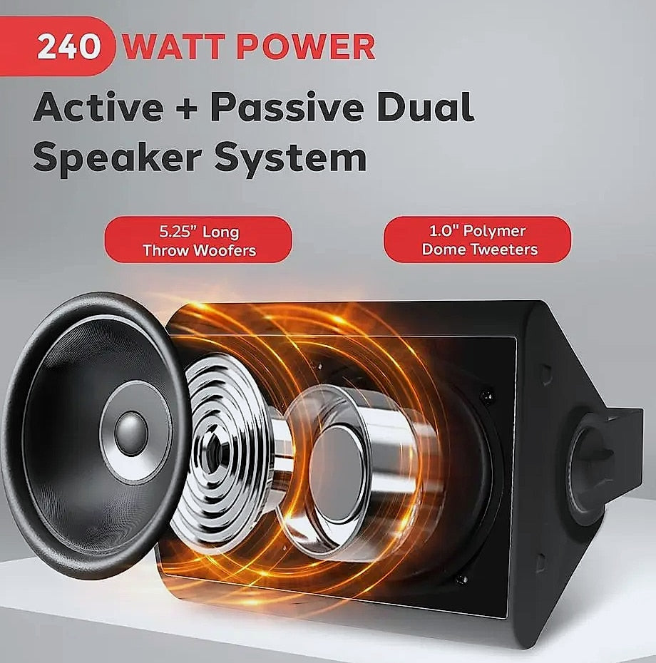 5.25 inch Wireless Bluetooth Wall Mount Speaker Pair 240W