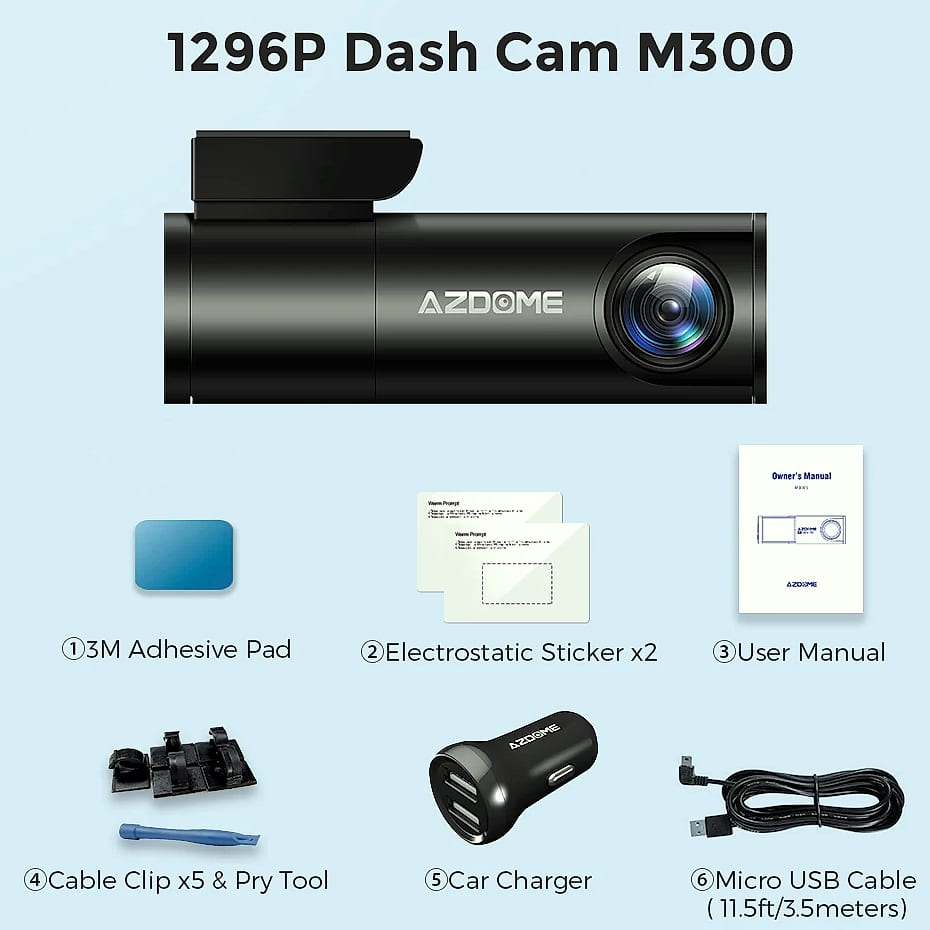 AZDOME 1296P WiFi Dash Cam with Night Vision and G-Sensor