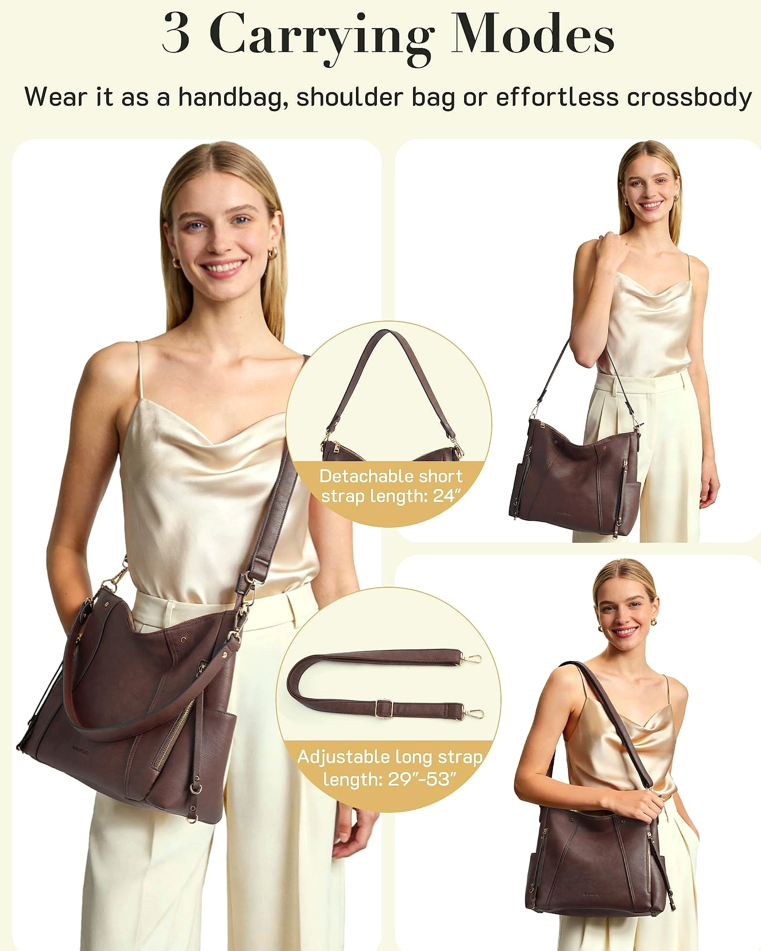 Missnine Hobo Bag Crossbody Purse Vegan Leather Shoulder Tote
