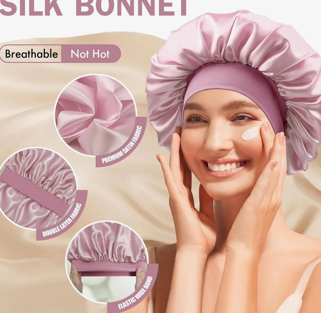 Satin Silk Bonnet for Sleeping, Double Layer Silk Sleep Cap, Soft Satin Lined