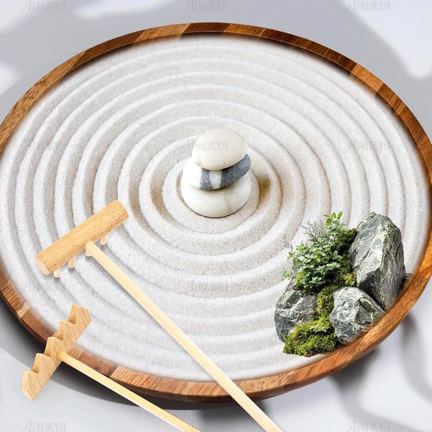 , Set of 3 Mini Zen Sand Rakes Bamboo Rock Garden Tray Rake Tools for Home Offic