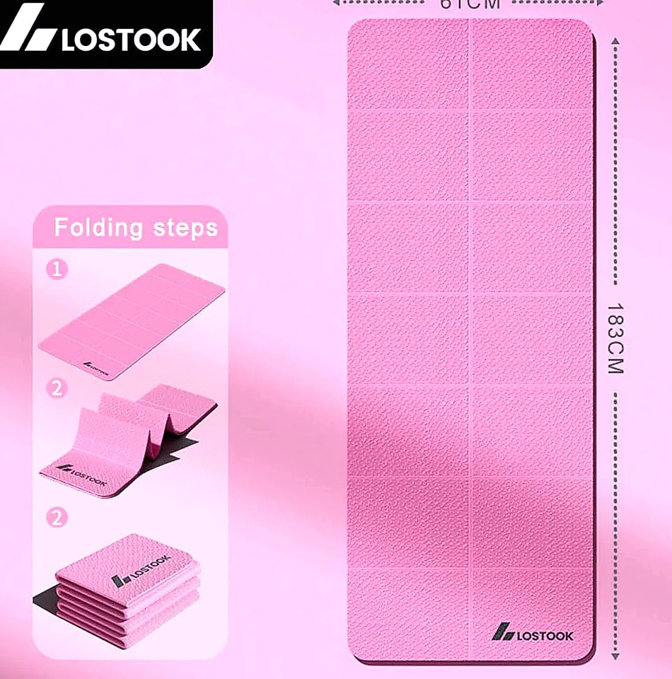 Lostook 4mm TPE Foldable Yoga Mat 183x61cm for Travel