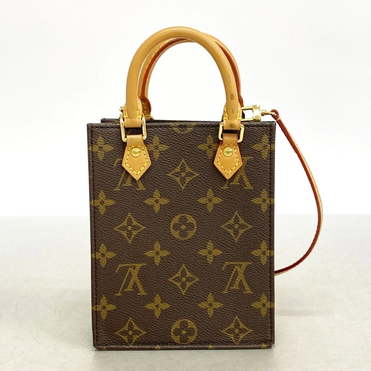Louis Vuitton Monogram Petite Sac Plat Handbag M81295 Brown 2-way ... GZl1h9rf