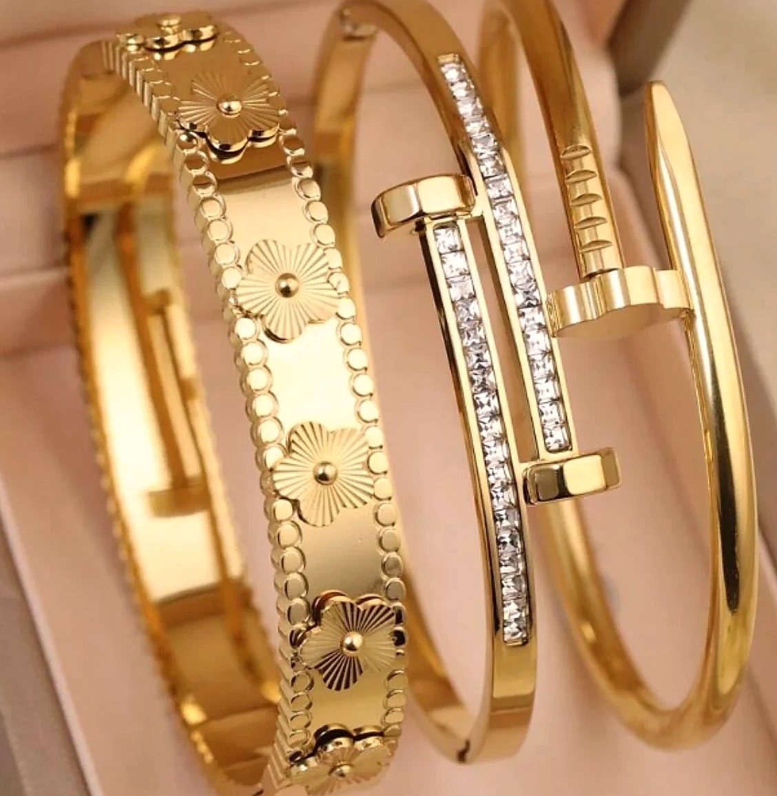 18K Gold Plated Stainless Steel Nail Bracelet Set