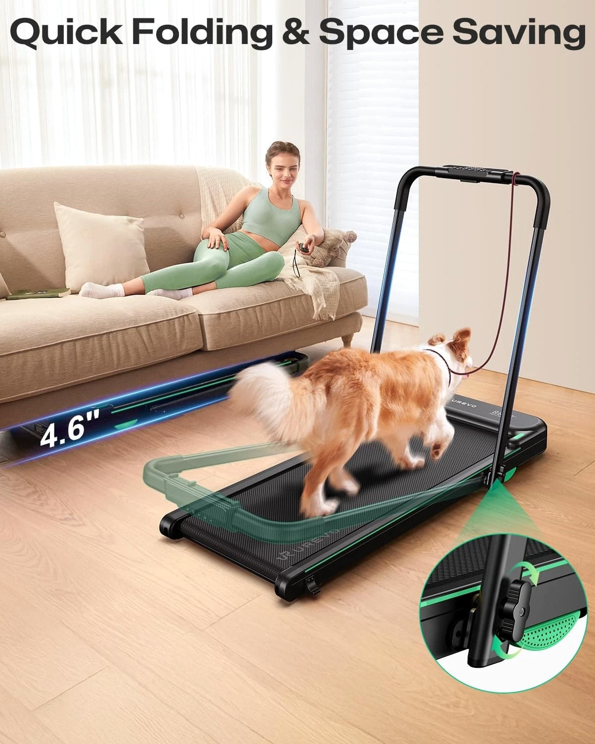 Strol 2E Smart 2-in-1 Folding Treadmill, Compact Walking Pad with Safety Handrails