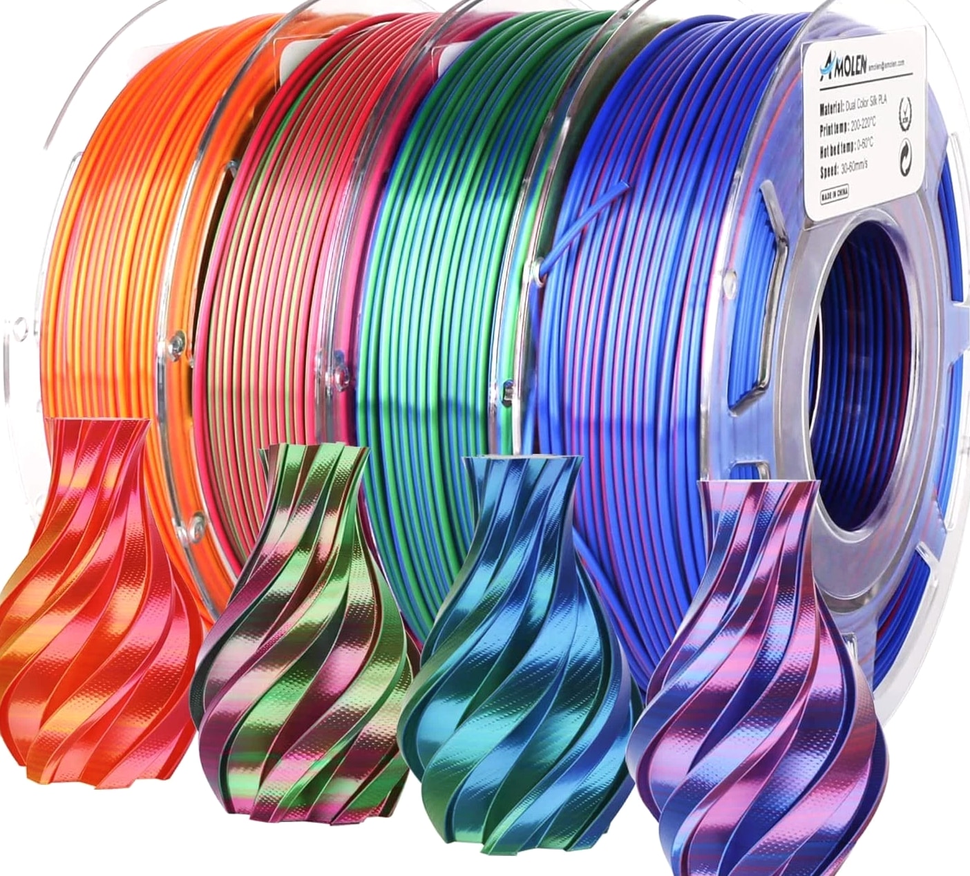 Silk PLA 3D Printer Filament Bundle, Shiny Dual Color Filament 1.75Mm Multi-Pack