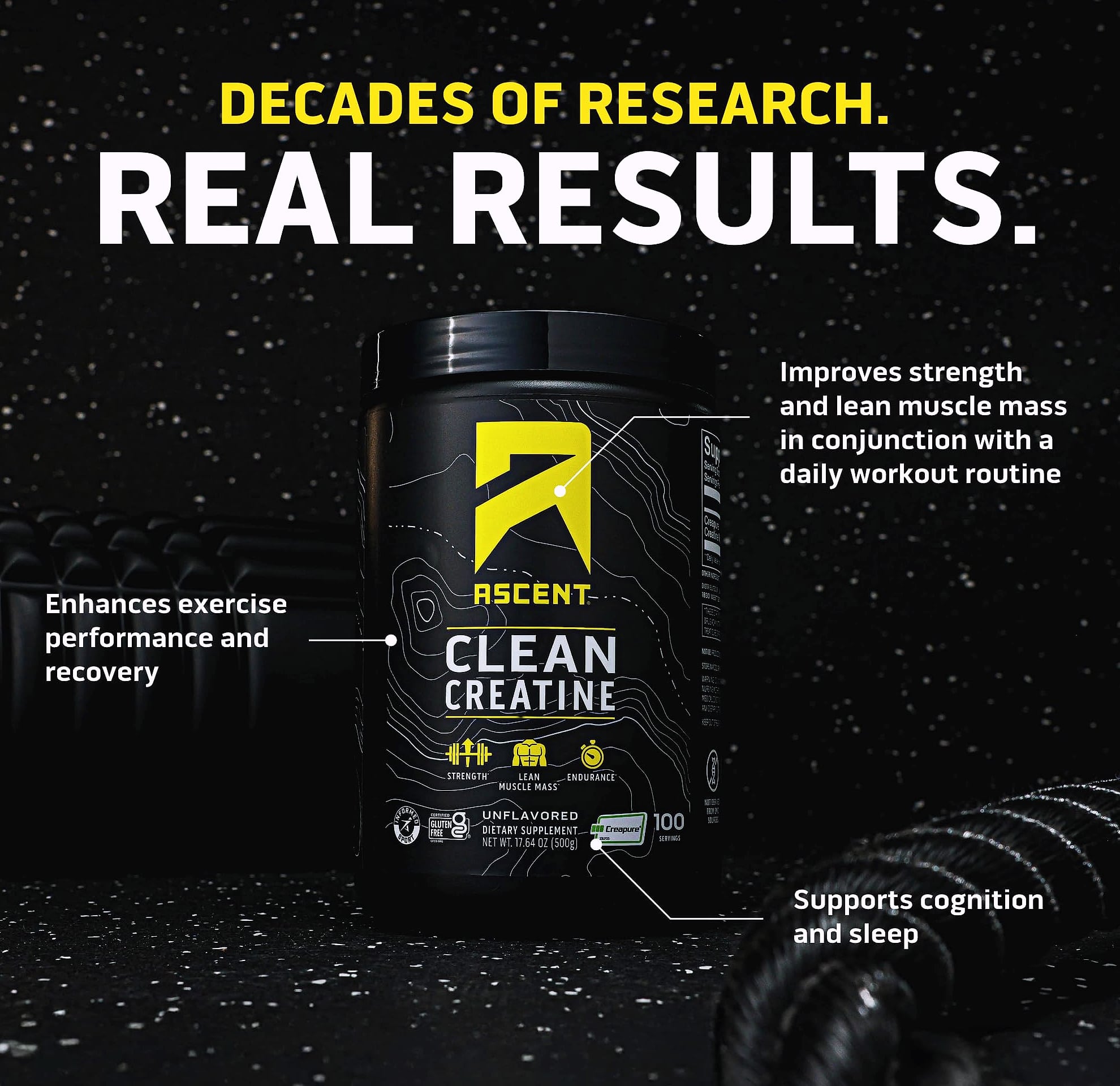 Ascent Clean Creatine Monohydrate Powder, 5G Per Serving