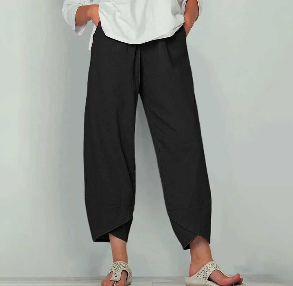Women Cotton Linen Harem Pants Vintage Printed Wide Leg Trousers Casual Solid Pockets Harajuku High Waist Baggy Pants Joggers