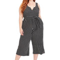 Torrid Women's Striped Culotte Jumpsuit Size 0 Black White Belted Wide Leg Pants