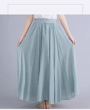 28-Color Mori Girl Cotton Linen A-line Long Skirt