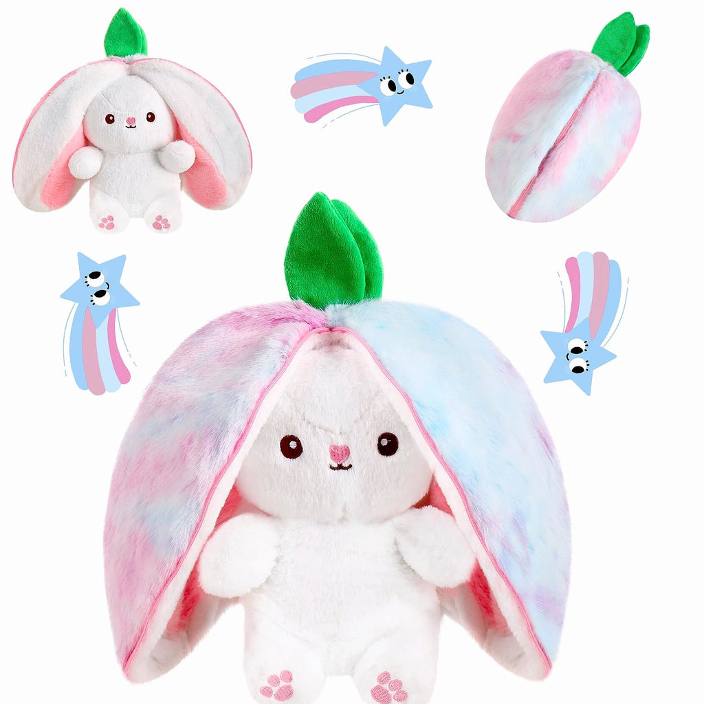 MIAODAM Reversible Strawberry Bunny Plush Toy, 7 inch