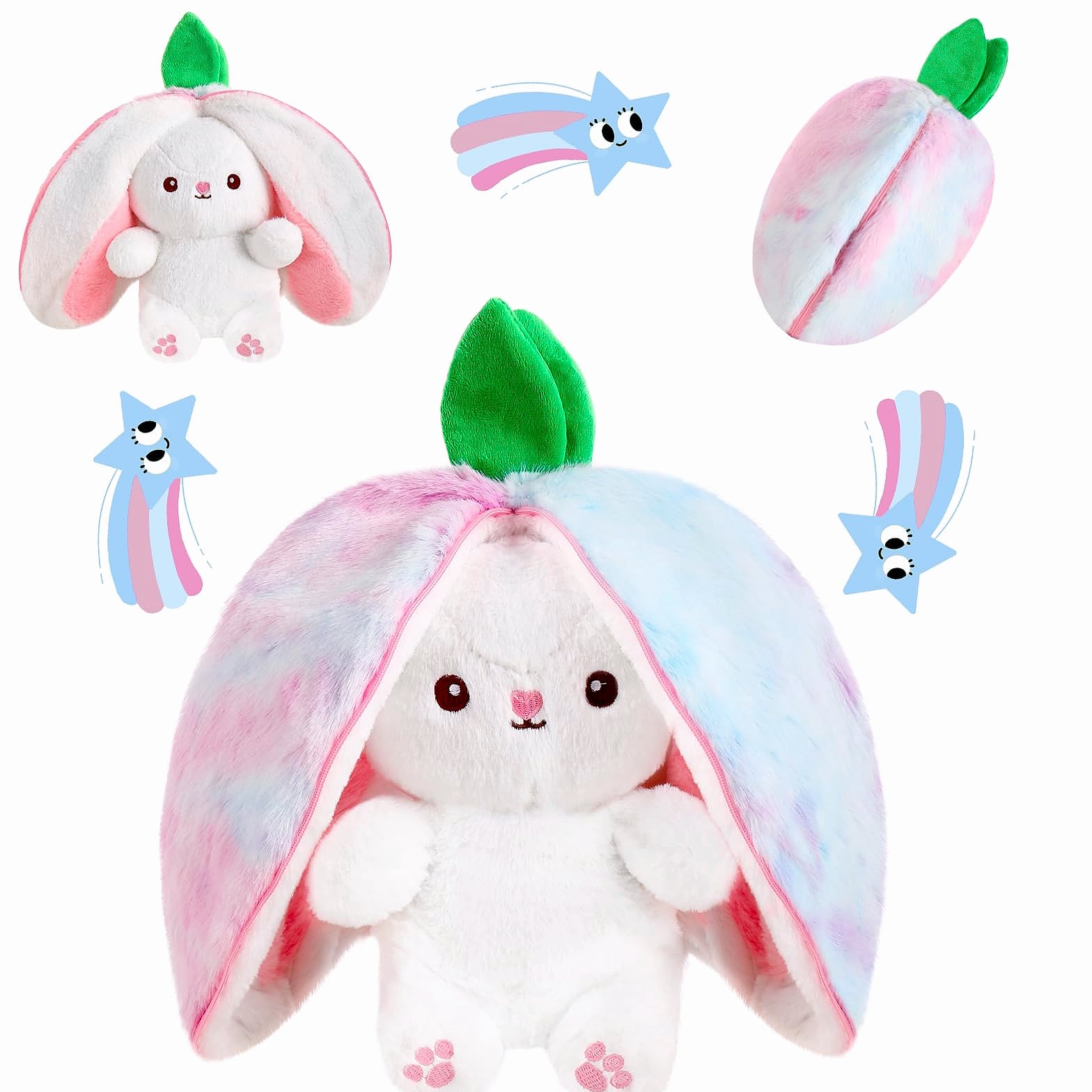 MIAODAM Reversible Strawberry Bunny Plush Toy, 7 inch