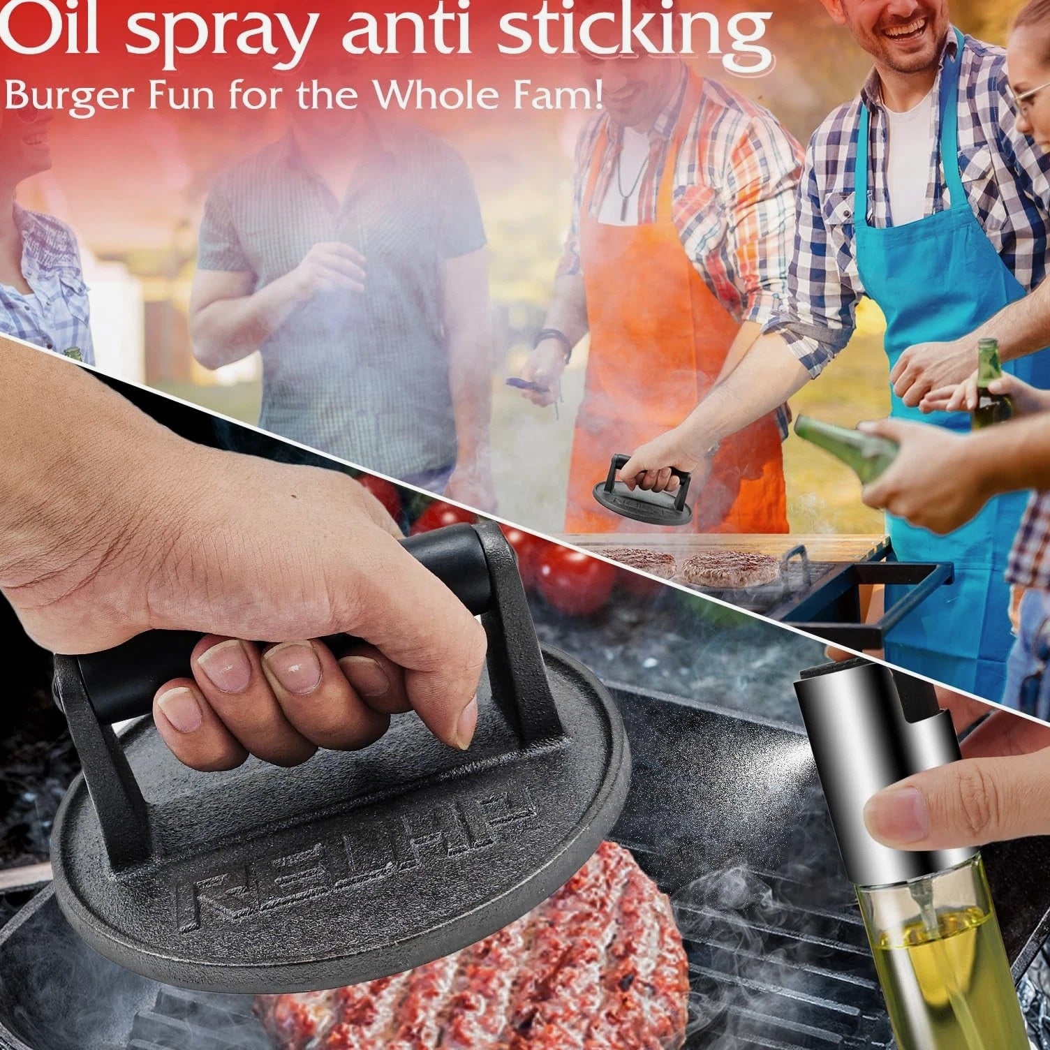 Burger Smasher 6.5" Round Smash Burger Press Heavy-Duty Cast Iron Smash Burge...
