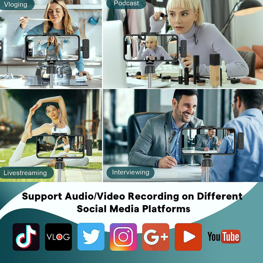 MAYBESTA Wireless Lavalier Microphone 2 Pack for iPhone Android