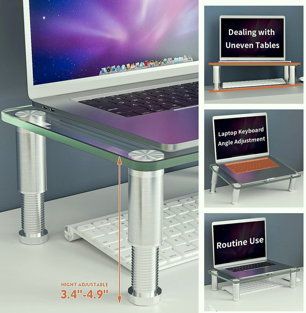 Hemudu Monitor Riser Stand 2 Pack Height Adjustable Tempered Glass