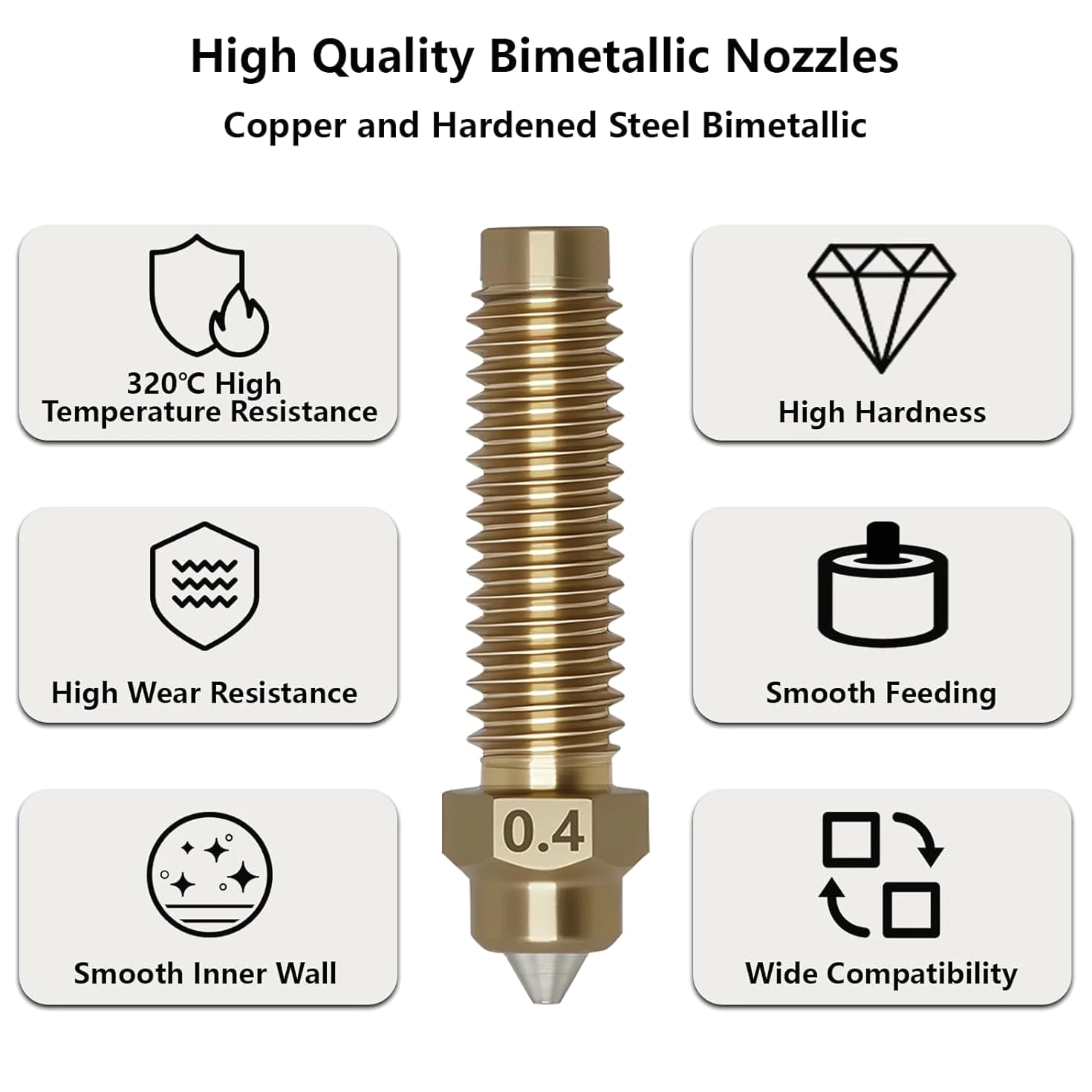 5-Pack 0.4mm Hardened Steel Nozzle Kit for Elegoo Centauri 3D Printer