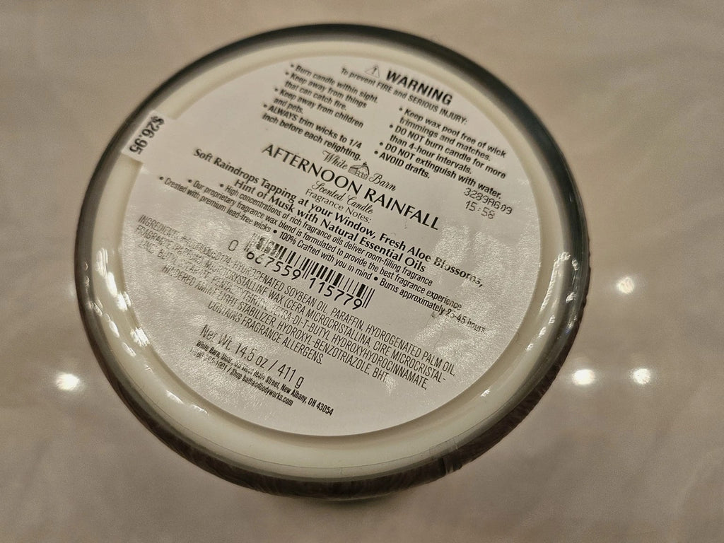 Bath & Body Works White Barn Afternoon Rainfall 3-Wick Candle
