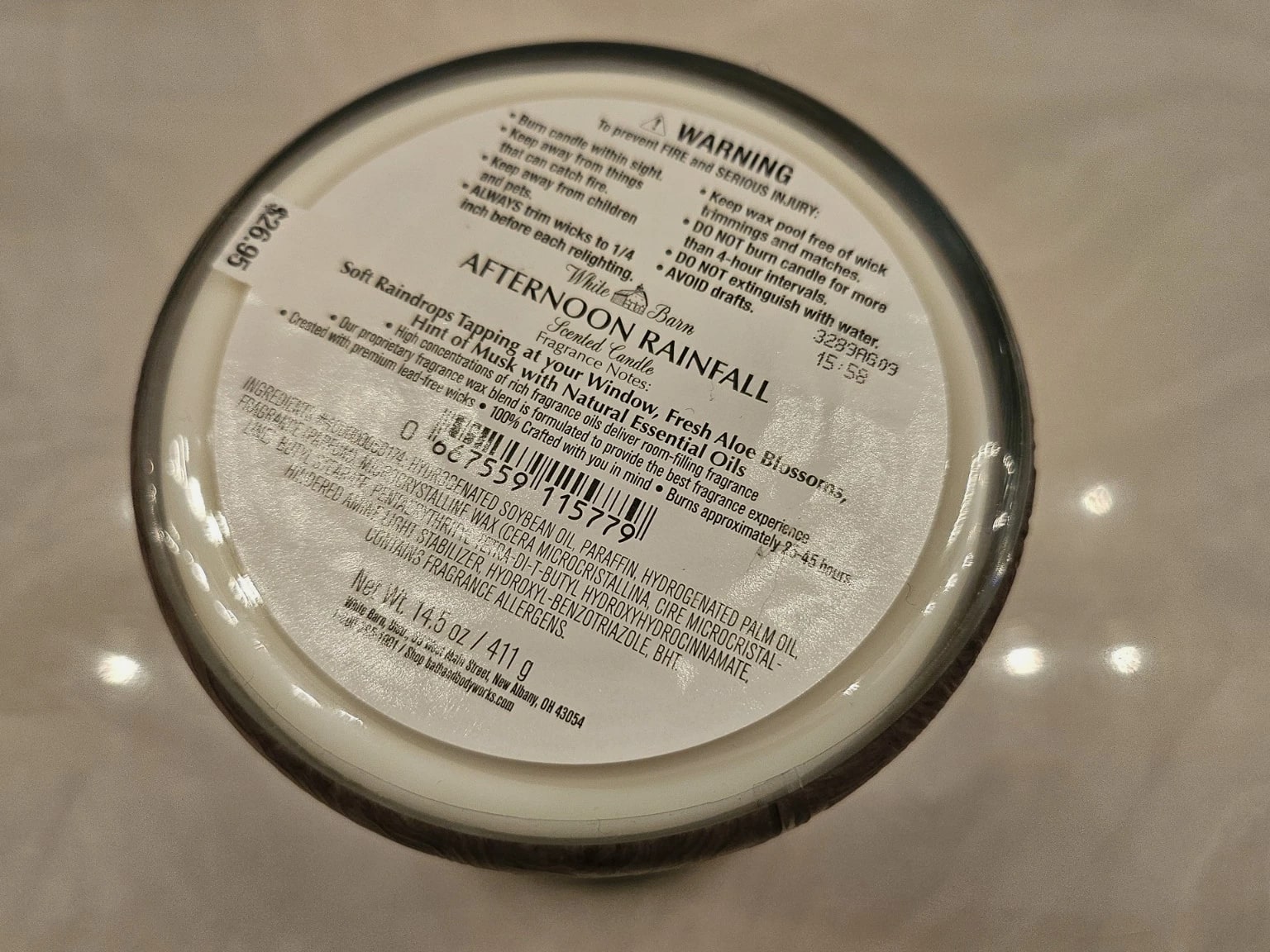 Bath & Body Works White Barn Afternoon Rainfall 3-Wick Candle