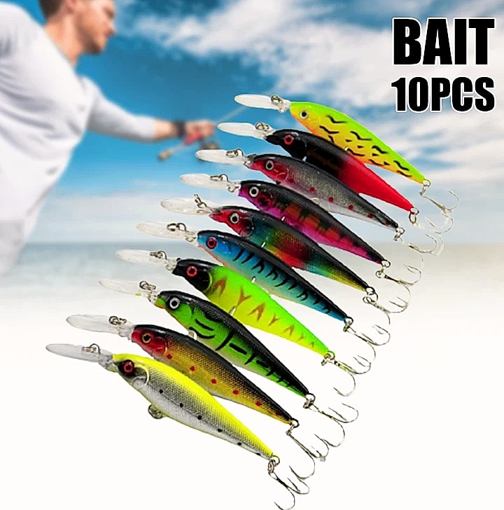 10 Piece Fishing Lure Set with Bell, 11cm Wobbler Baits