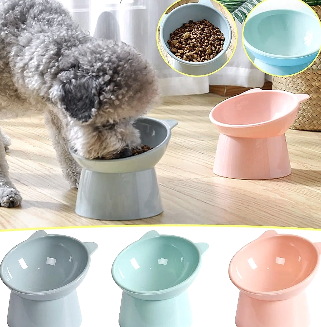 Tilted Cat Bowl Anti-Vomit Shallow Design Whisker Friendly