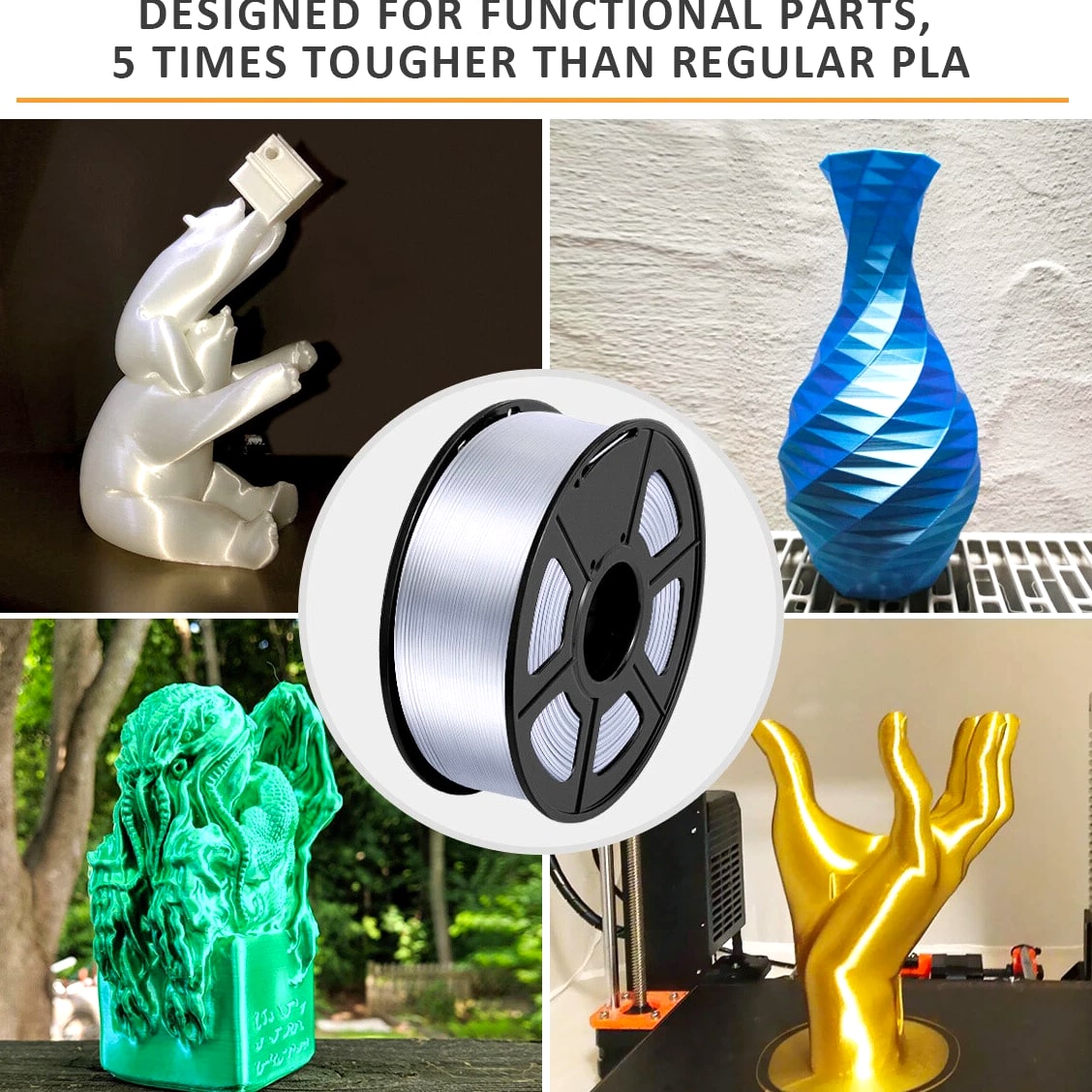 5×1KG SUNLU PLA+ SILK Filament 2.2LBS/1KG Neatly Wound Filaments For 3D Printer