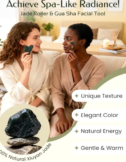 Face Roller & Gua Sha Facial Tools, Jade Roller Face Massager for Self Care