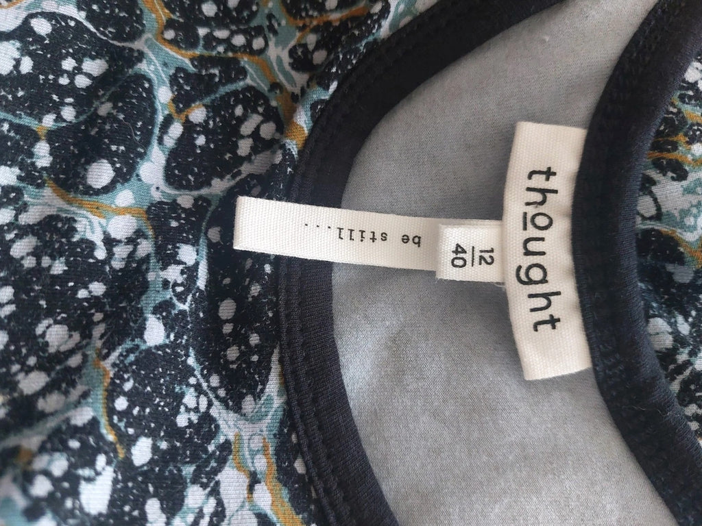 Thought Black Abstract Jumpsuit Size 12 Sustainable Organic Cotton Wide Leg Pockets