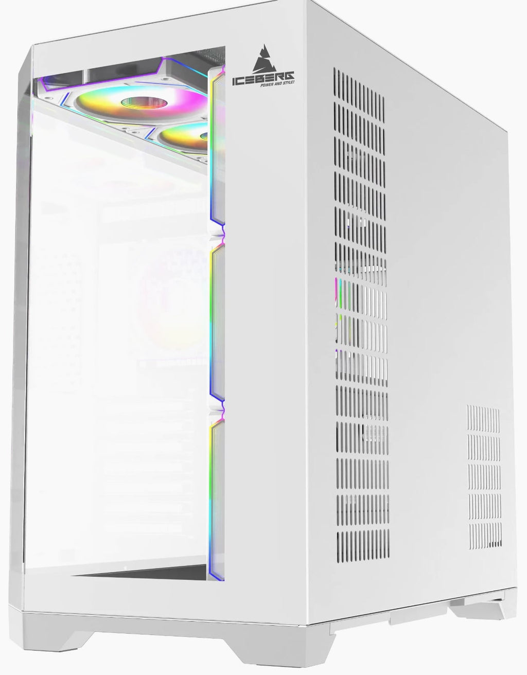 Iceberg Gaming PC Case Crystal Edge White Three Tempered Glass and seven fans