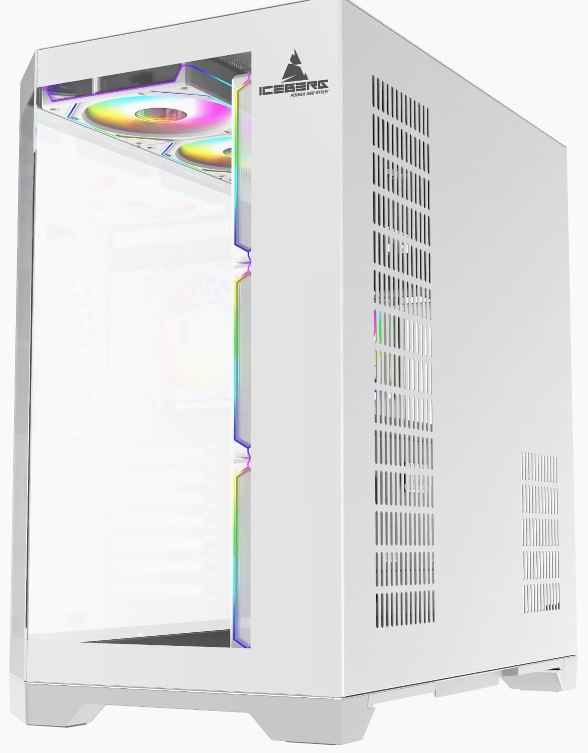 Iceberg Gaming PC Case Crystal Edge White Three Tempered Glass and seven fans