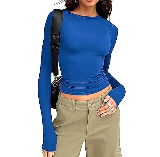 Women's Long Sleeve Crew Neck T-Shirt Slim Fit Solid Tee