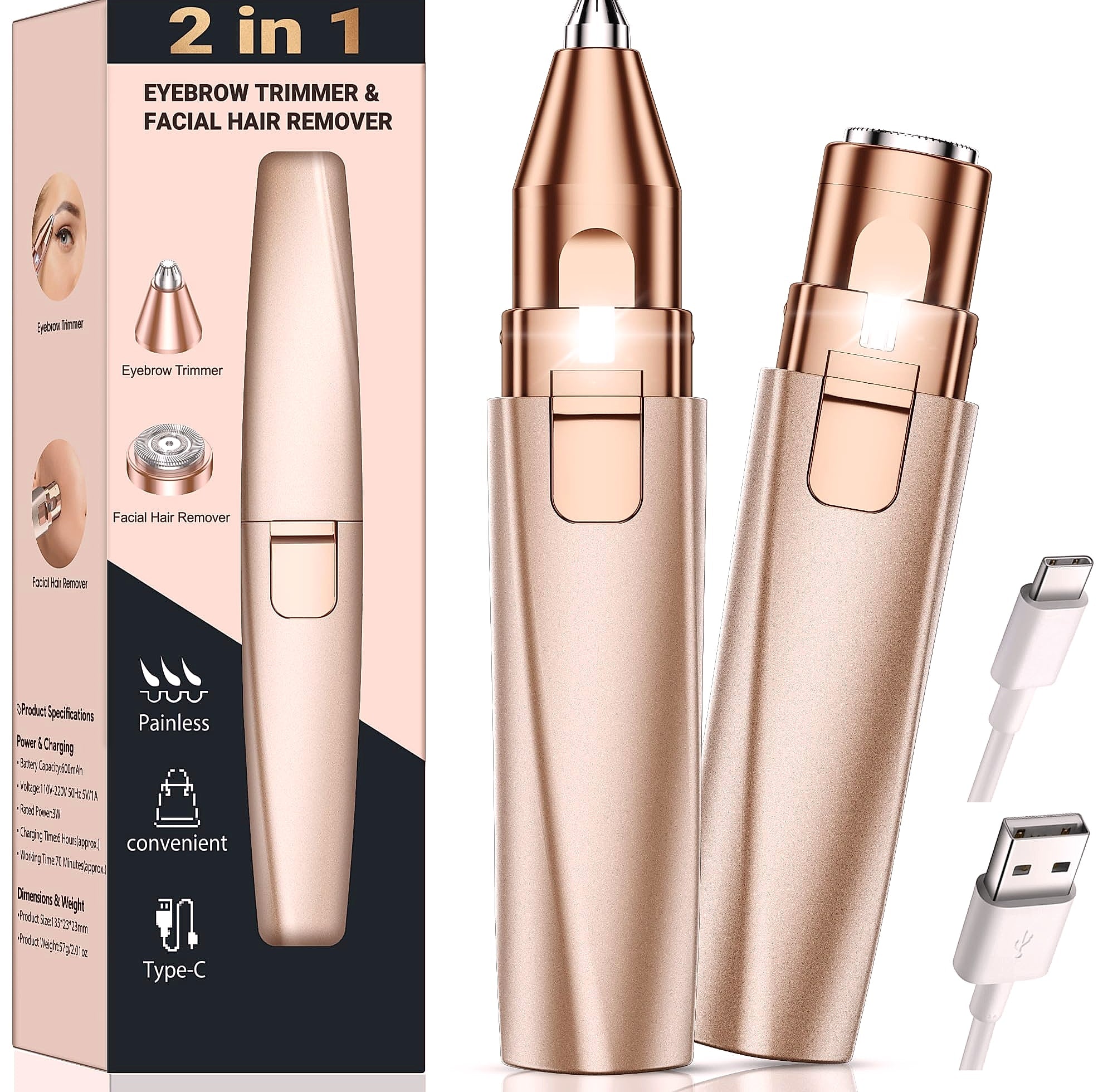 Bissuuy 2-in-1 Eyebrow Trimmer and Face Shaver for Women