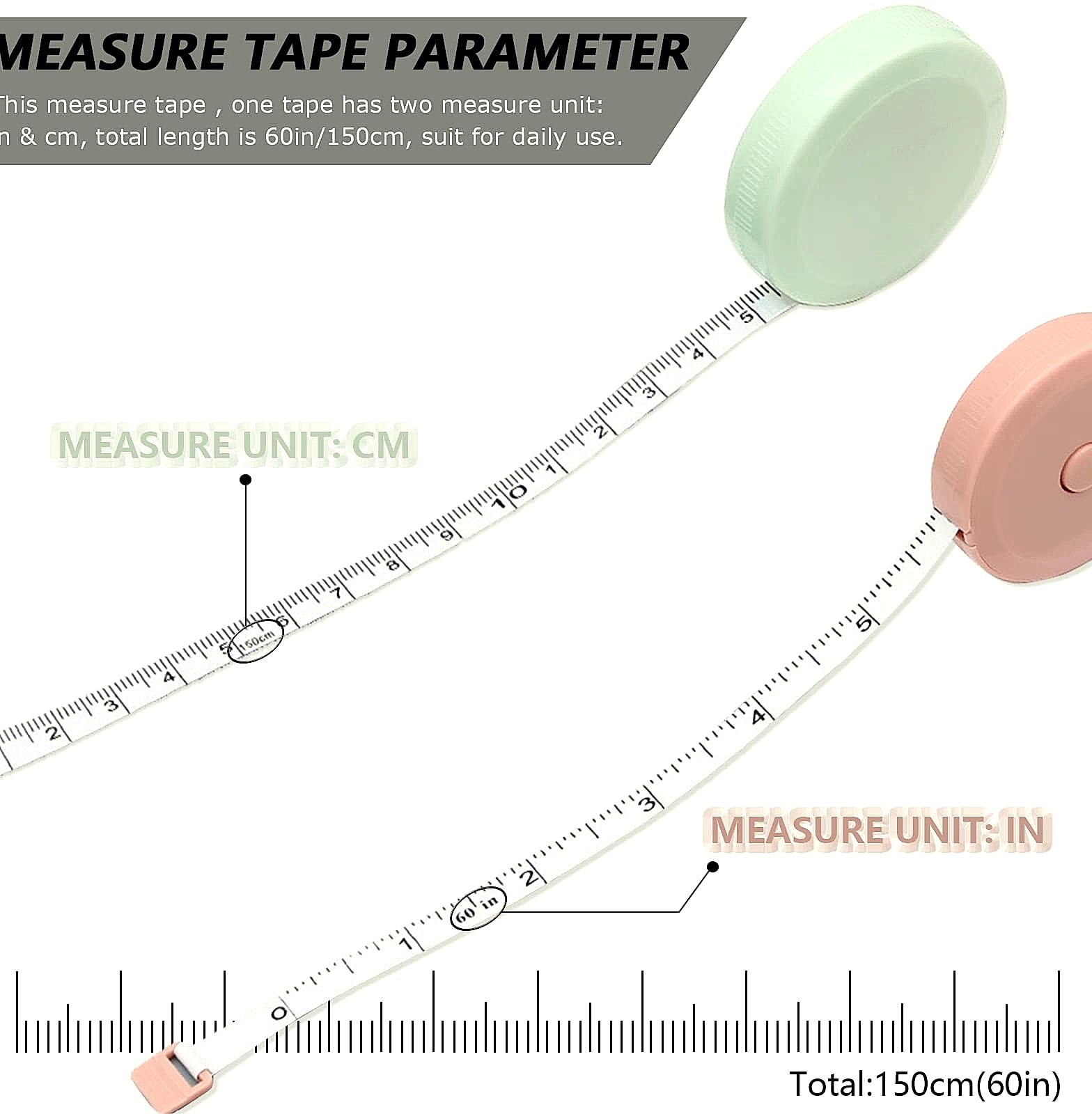 SmaringRobot Mini Retractable Tape Measure 3-Pack with Fabric Ruler