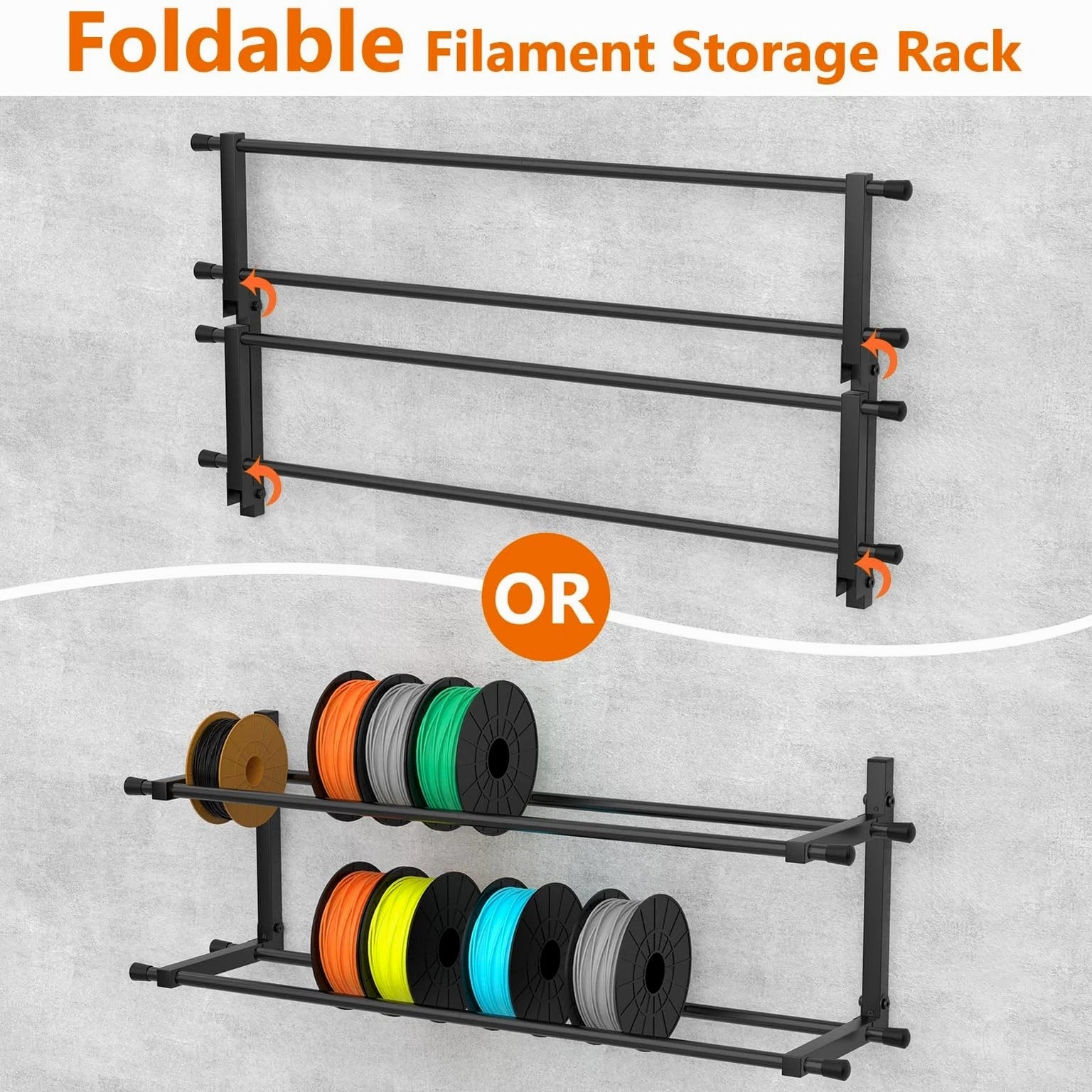 3D Printer Filament Storage Rack Wall Mount, Foldable Heavy Duty Metal Shelvi...
