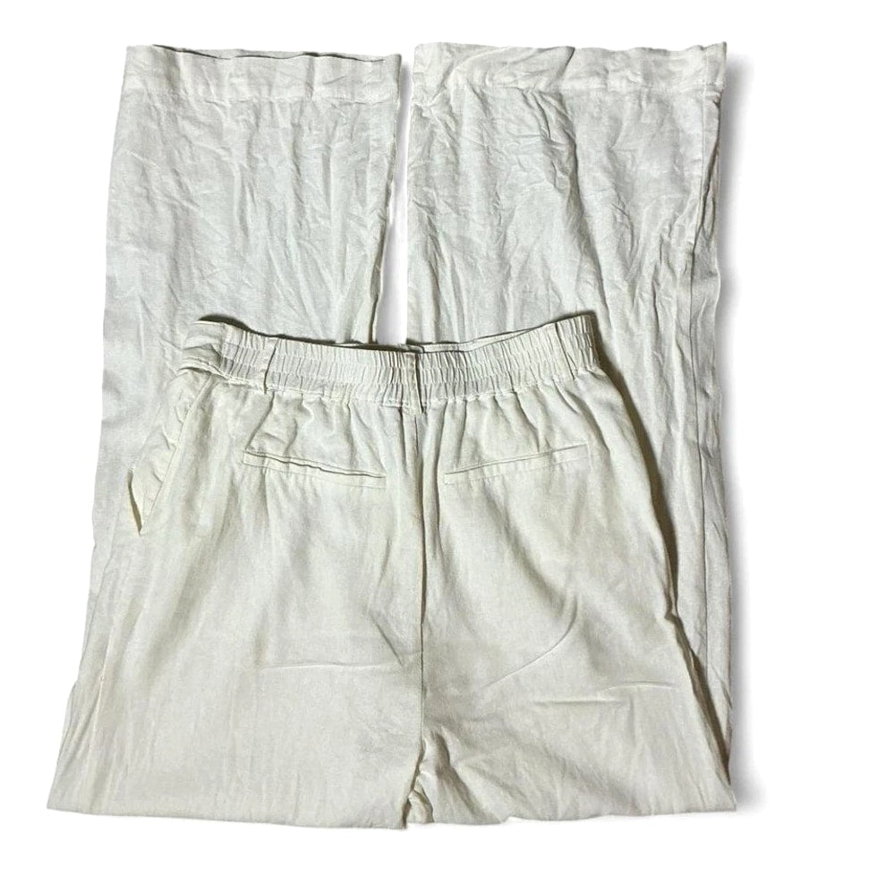 House of Harlow 1960 Cream Linen Blend Wide Leg Pleated Trousers Size M