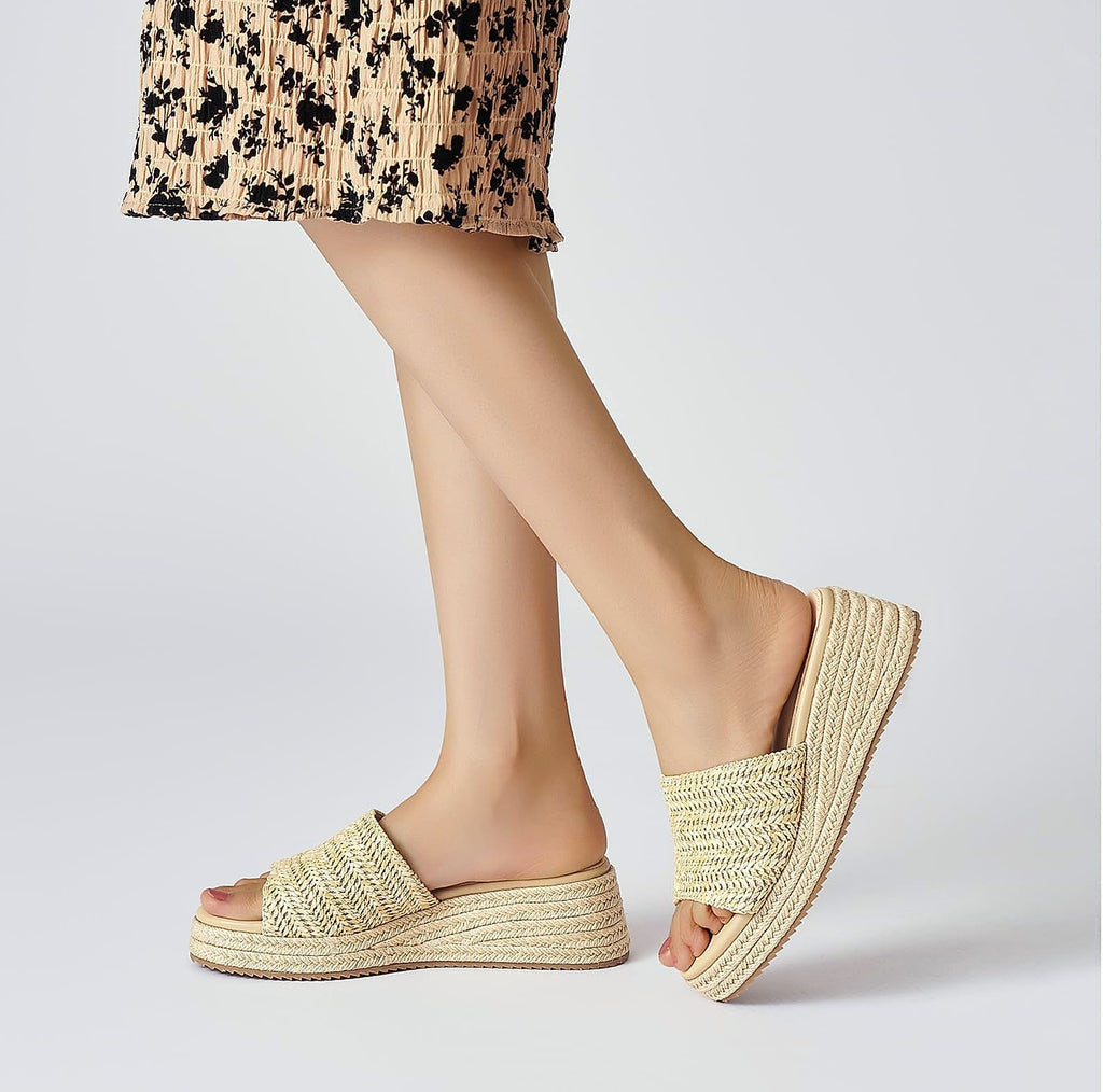 Sqzrkj Raffia Platform Wedge Sandals for Women