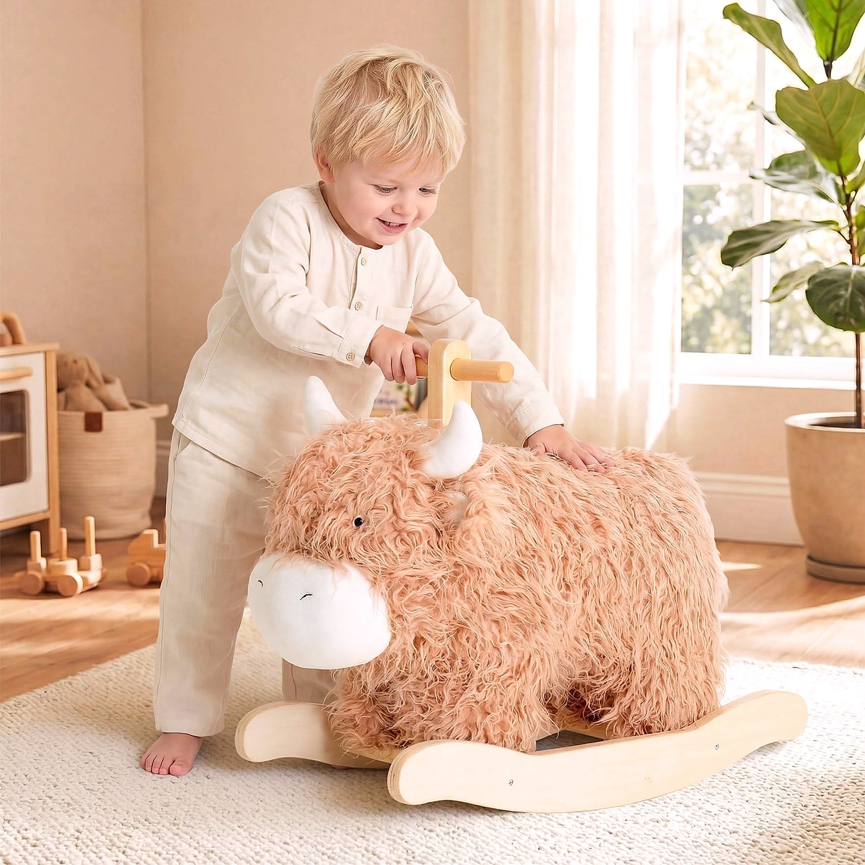 Jolie Vallée Wooden Yak Rocking Horse for Toddlers