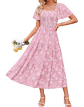 ZESICA Women's Boho Floral Midi Dress Summer Casual