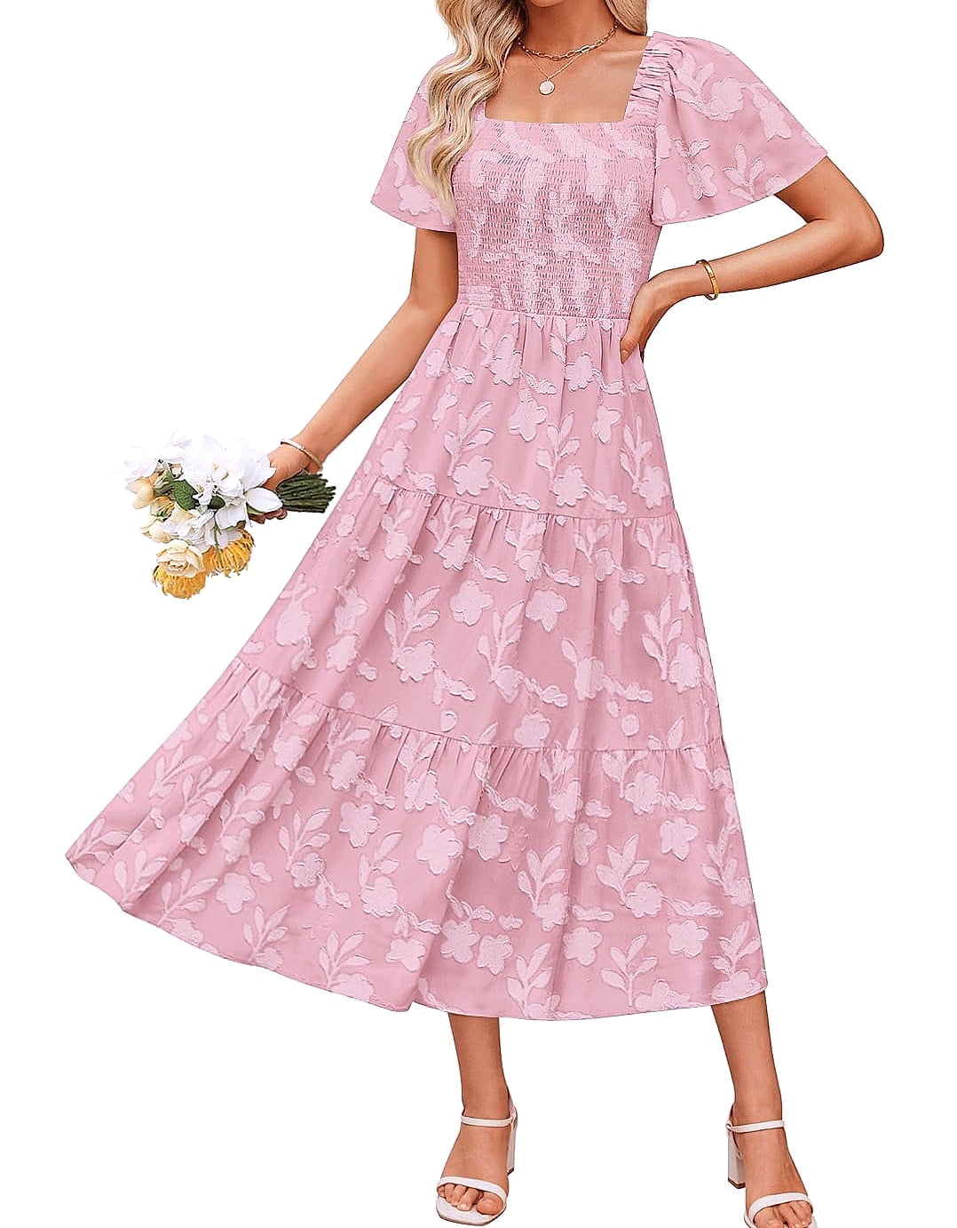 ZESICA Women's Boho Floral Midi Dress Summer Casual