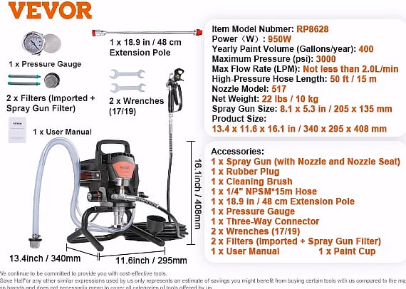 SucceBuy 950W Airless Paint Sprayer, 3000PSI Electric Sprayer