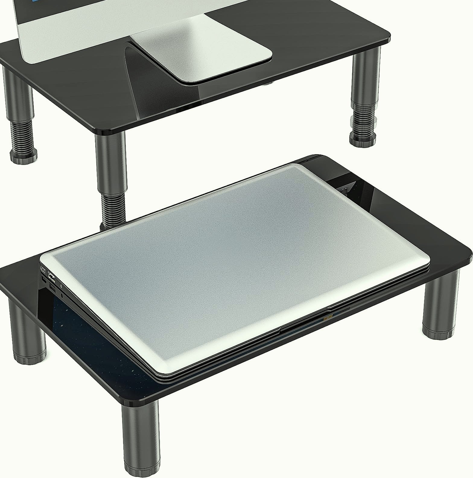 Hemudu Monitor Riser Stand 2 Pack Height Adjustable Tempered Glass