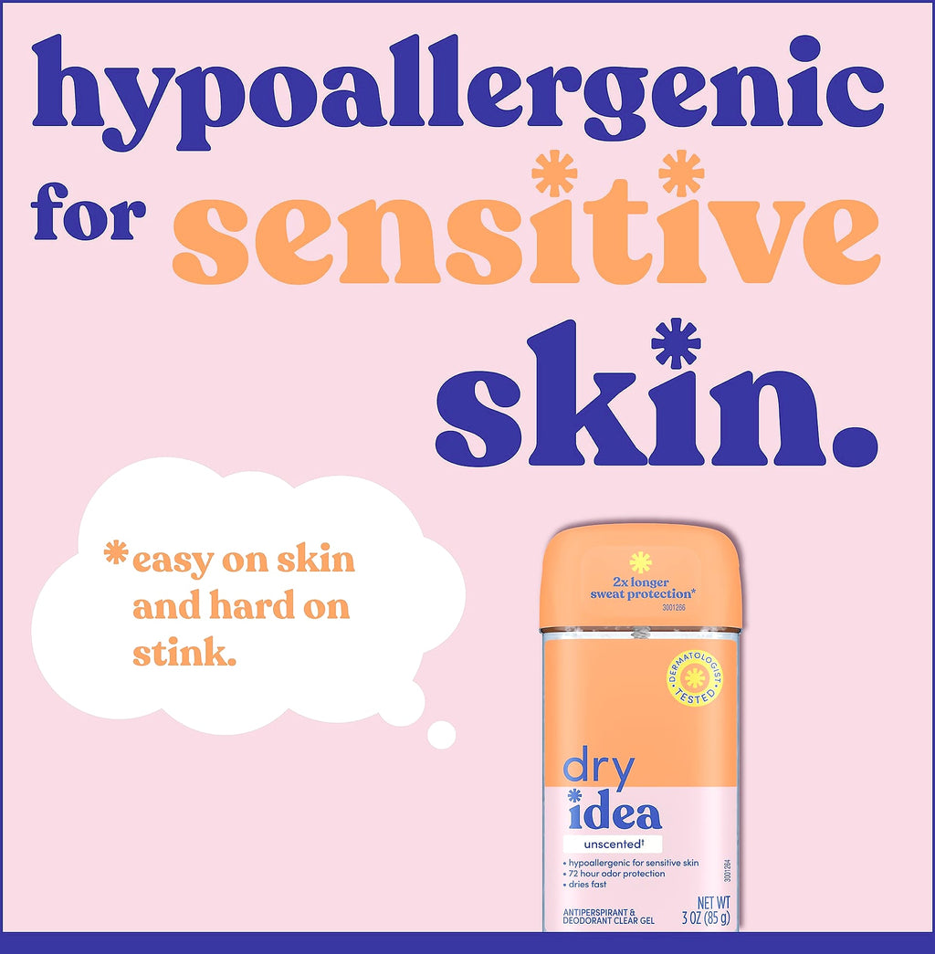 Dry Idea Gel Deodorant for Women, Unscented, 3 oz (Pack of 6)