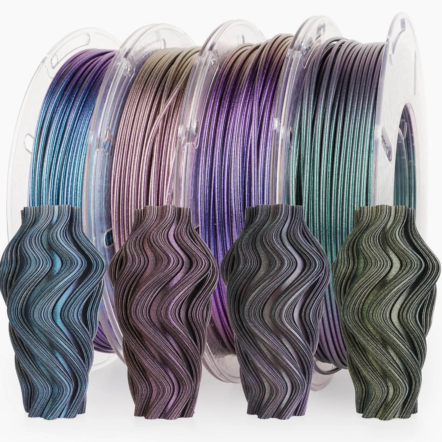 PLA 3D Printing Filament Bundle - Dark Purple/Green/Blue/Fuchsia, 200g