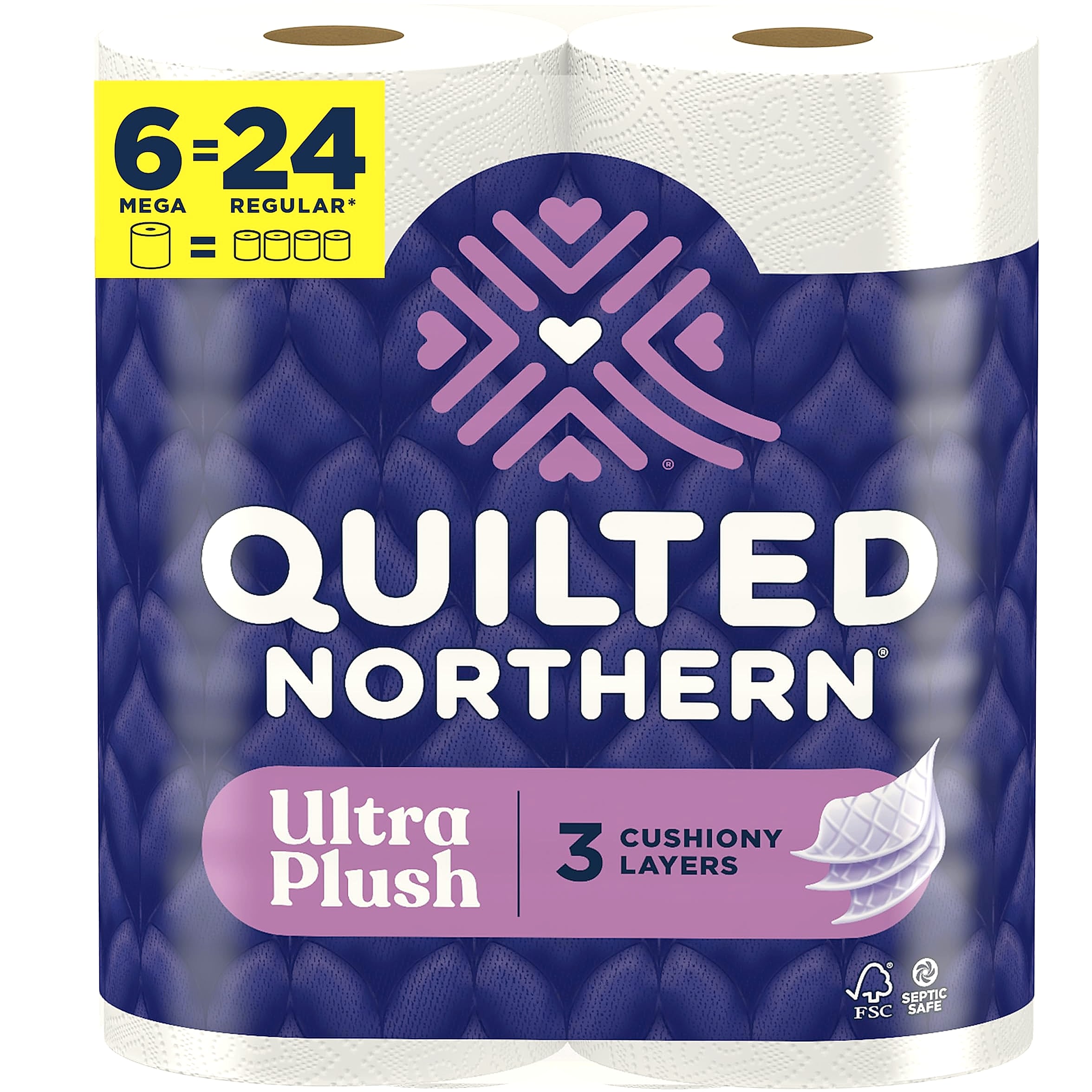 Quilted Northern Ultra Plush Toilet Paper, 6 Mega Rolls, 3-Ply Soft