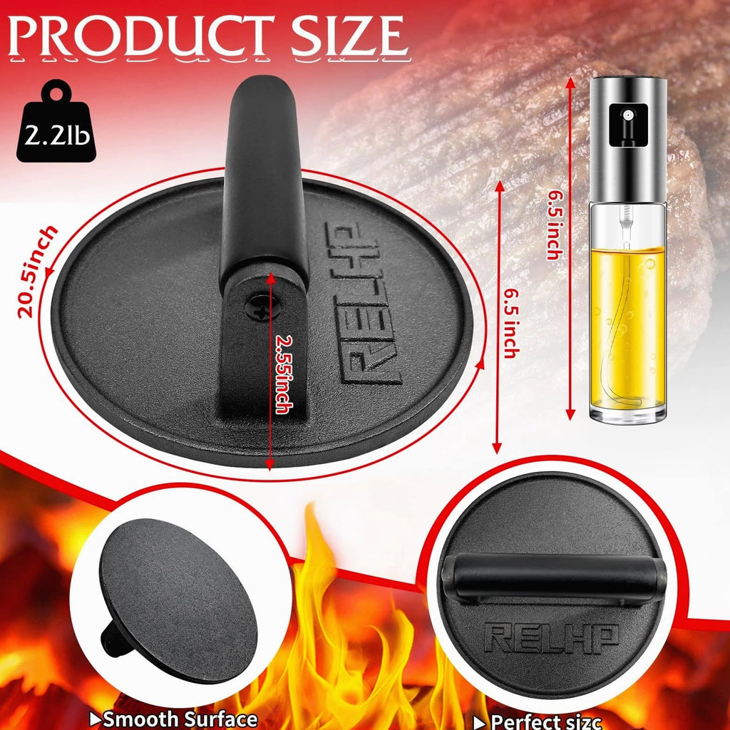 Burger Smasher 6.5" Round Smash Burger Press Heavy-Duty Cast Iron Smash Burge...