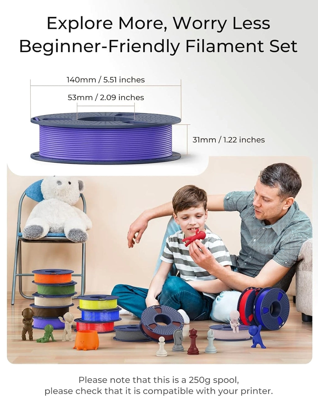 250g PLA Filament 1.75mm Bundle 3D Printer Filament Neatly Wound For Beginners