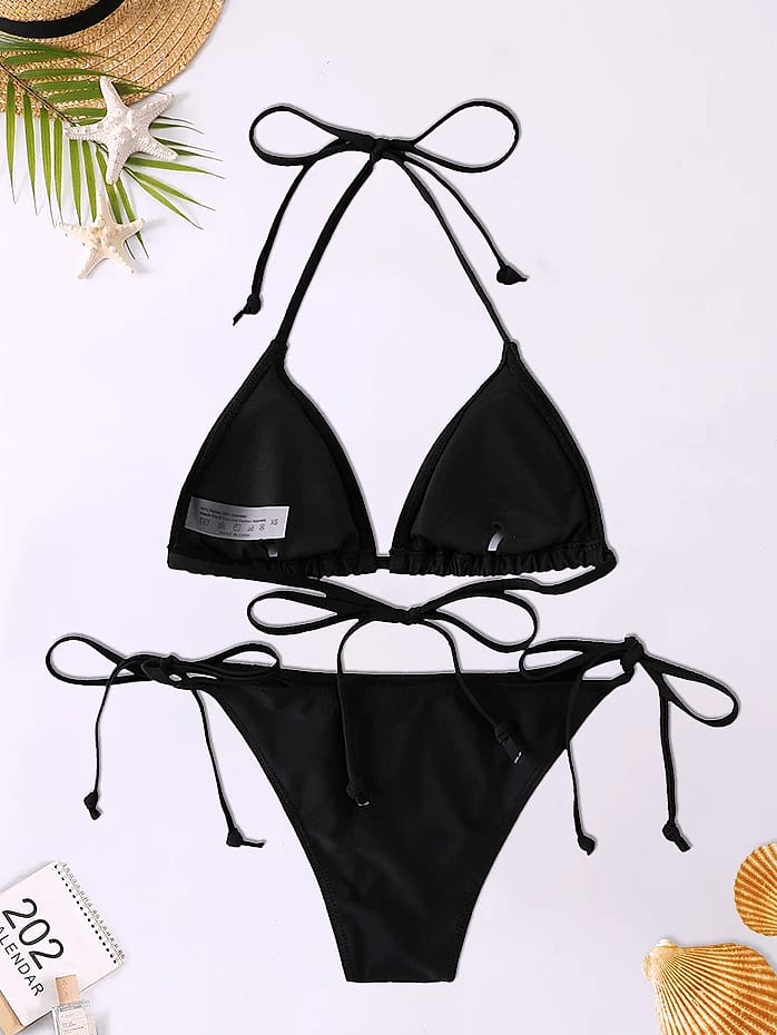 2-Piece Triangle Bikini Swimsuit Set with String Detail