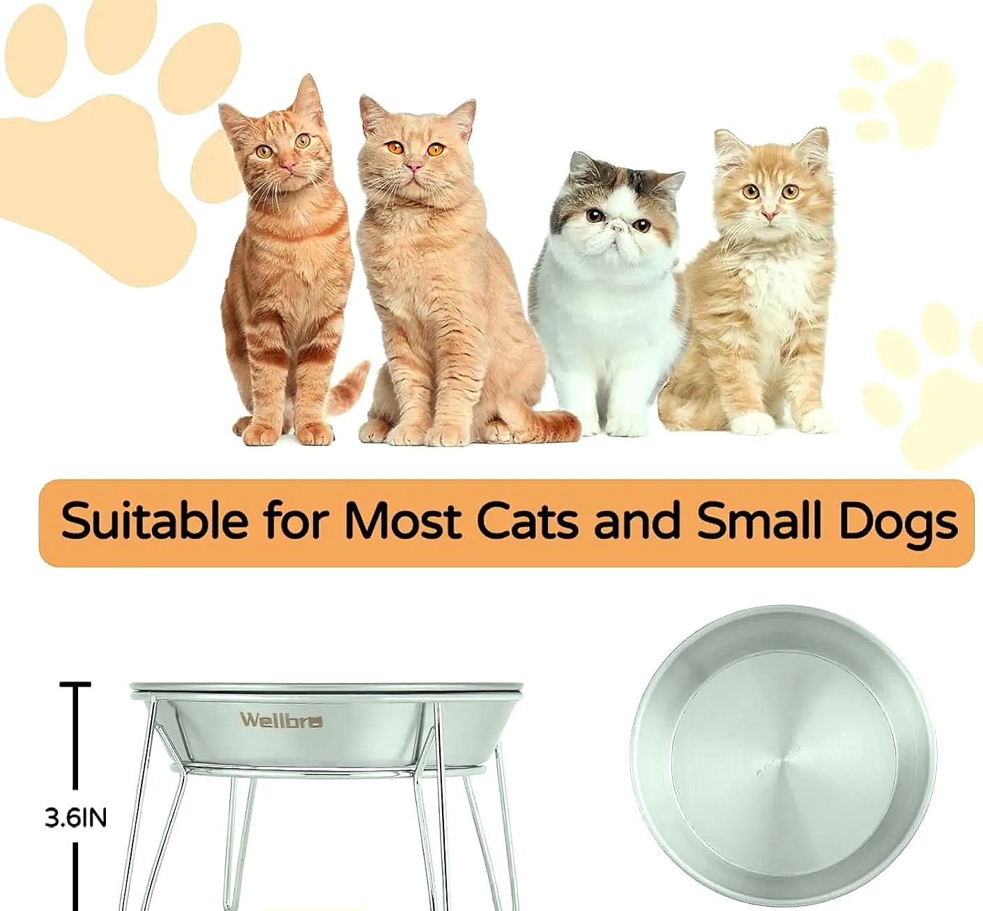 4-Pack Stainless Steel Raised Pet Bowls for Cats