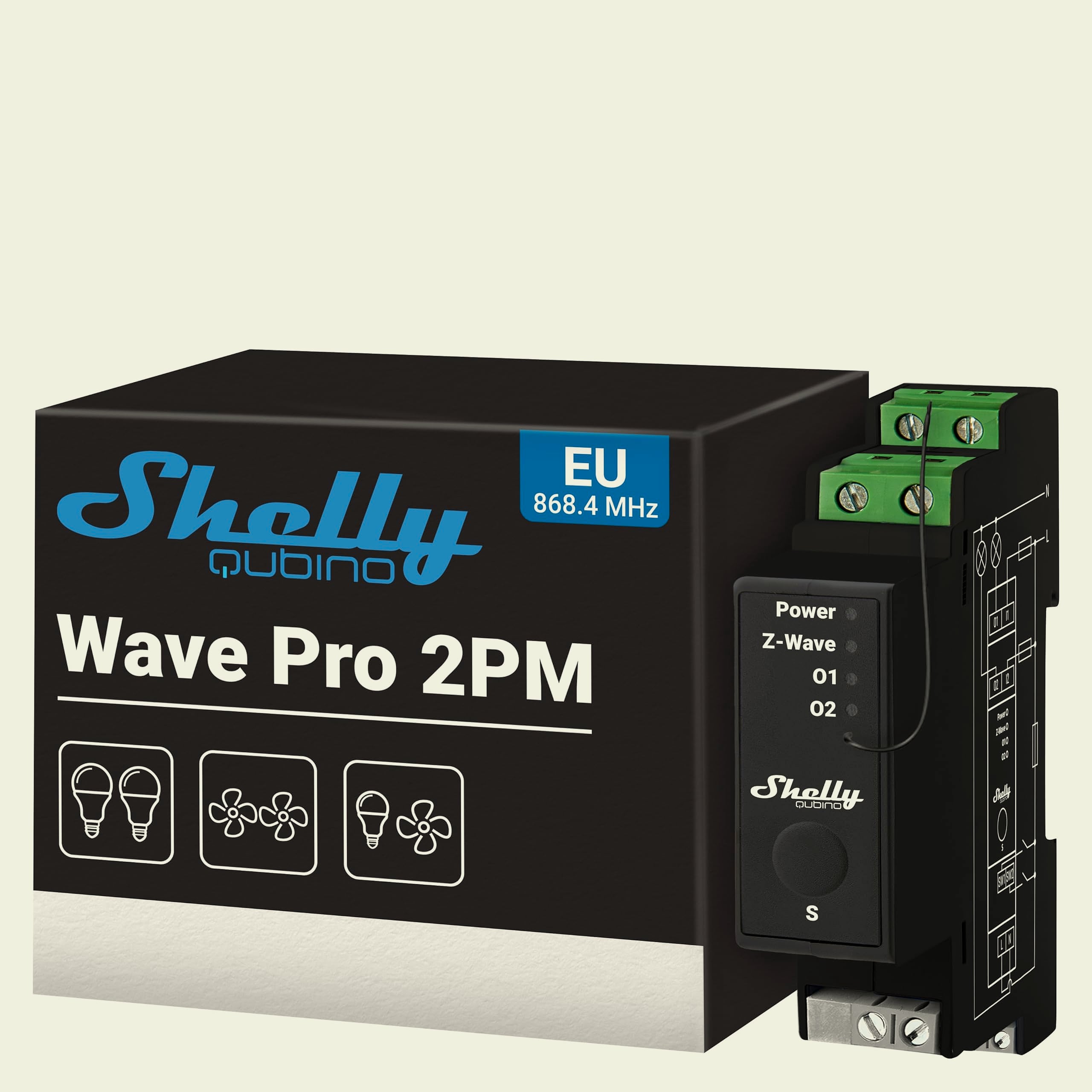 Shelly Wave Pro 2PM Z-Wave Smart Switch DIN Rail Relay