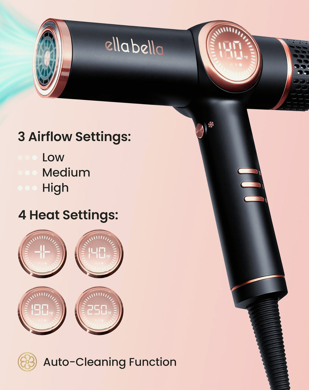 ELLA BELLA Professional Ionic Hair Dryer with Diffuser